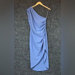 Elliatt Xara One-Shoulder Asymmetric Crepe Cocktail Dress  Blue Size Small